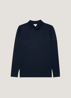 FourWay Stretch Men's Extra-Fine Merino Polo Shirt in Navy