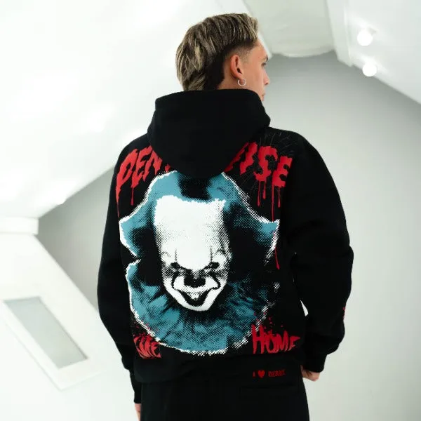 Two-Tone Design Comfy Wearable SP x IT Pennywise Pullover Mens Hoodie (Black/Red)