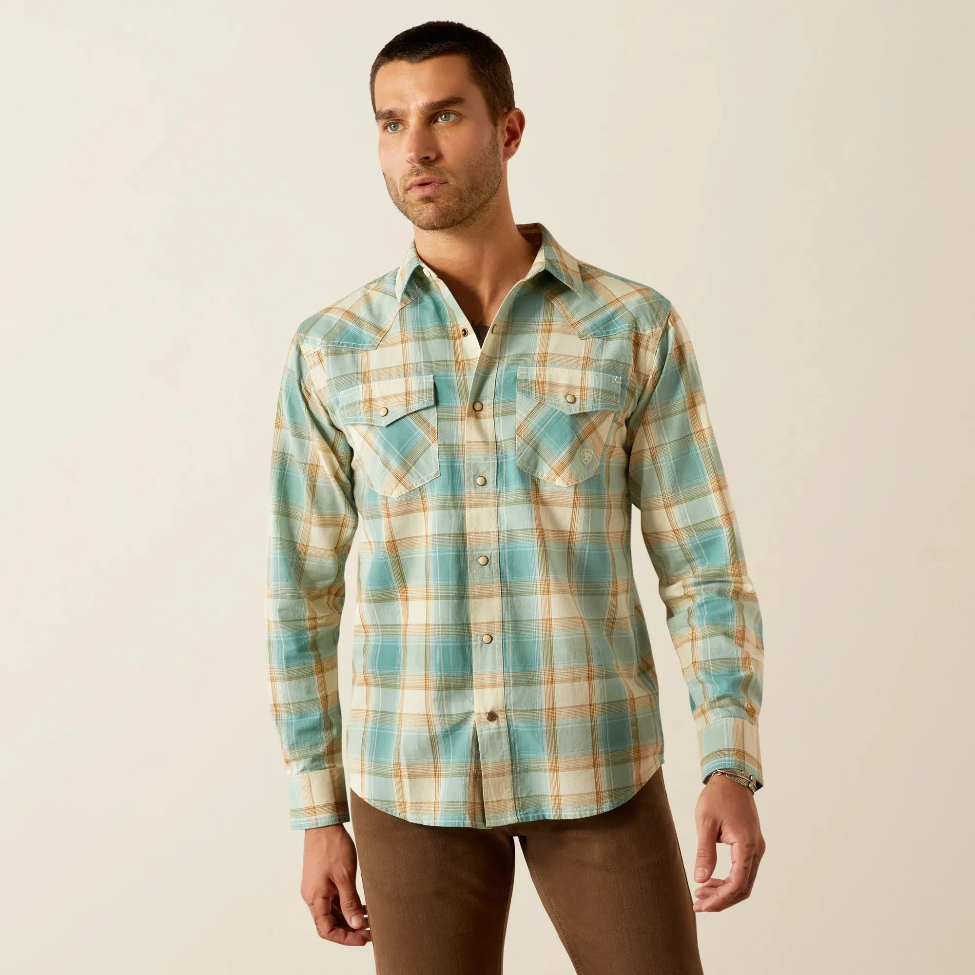 Ariat Men's Hardin L/S Retro Fit Western Snap Shirt in Turquoise back to school SkinFriendlyFibers
