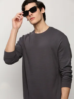 product neutral versatility Men's Grey Round Neck Long Sleeves Cotton Pullover