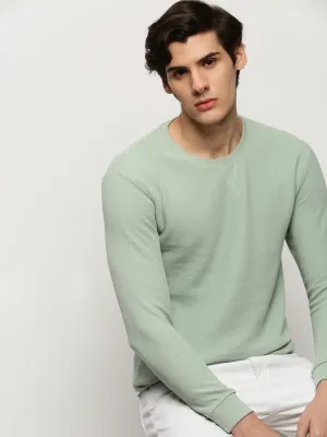 Trendy Fashion men Men's Sea Green Round Neck Self Design Cotton Sweatshirt