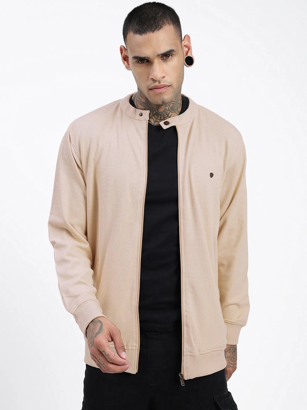 Youthful Vibe Suede Men's Cream Solid Sweatshirt