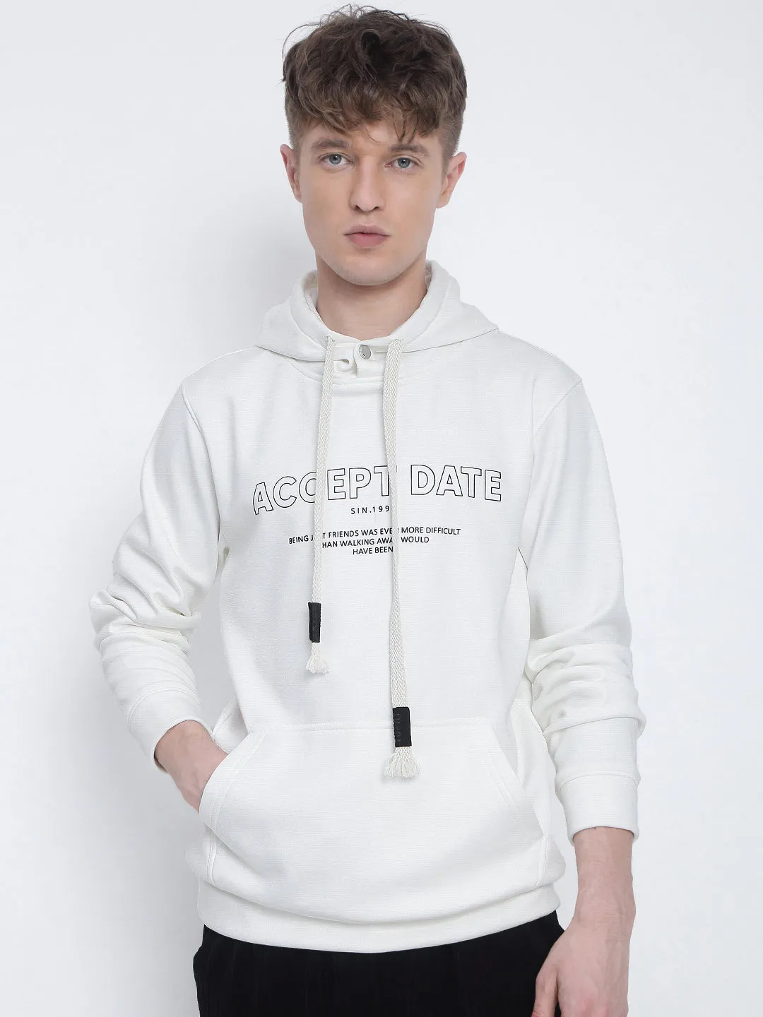 product running suitability Men's Typography Printed White Hoodie