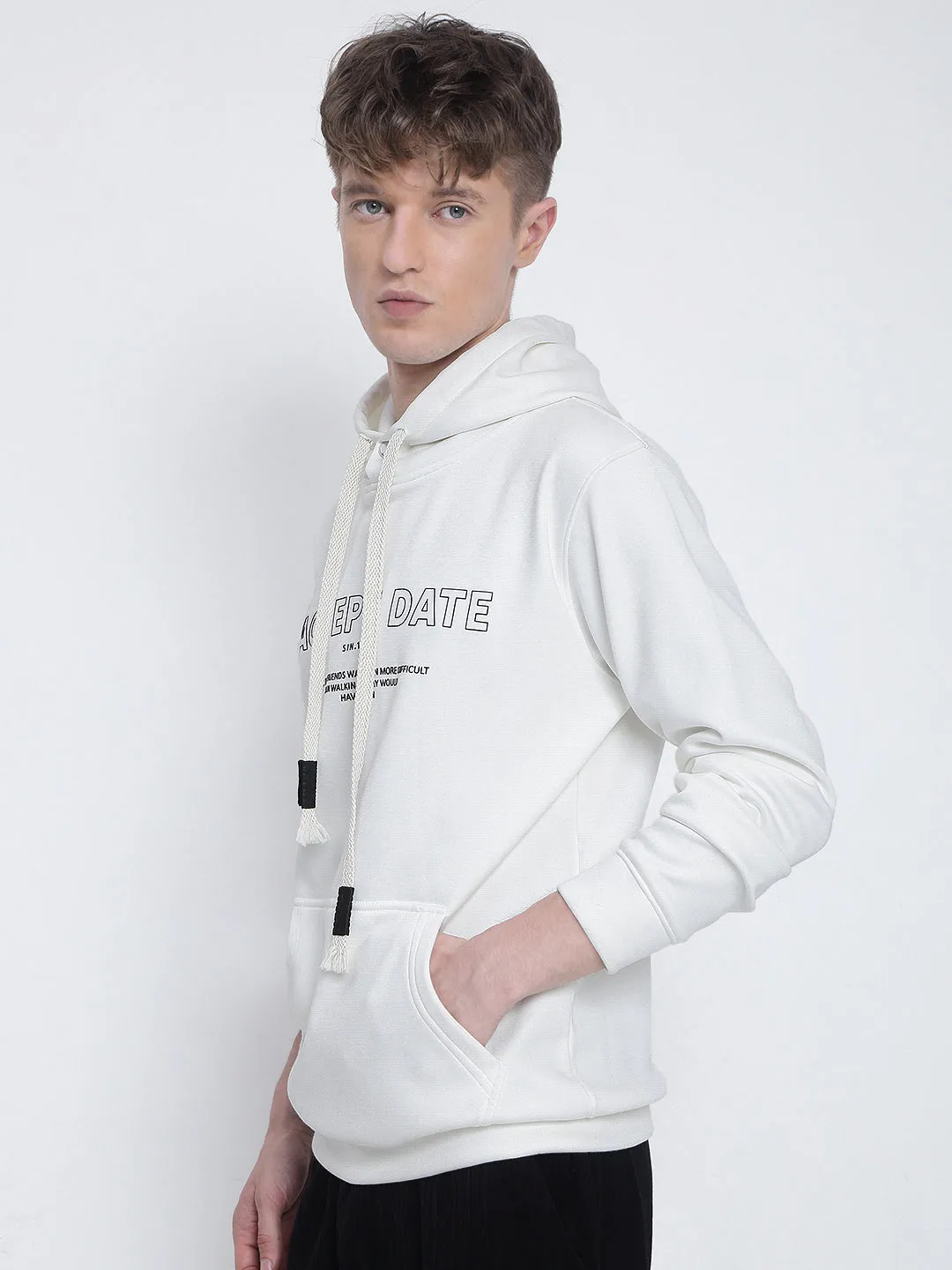 Men's Typography Printed White Hoodie product warranty