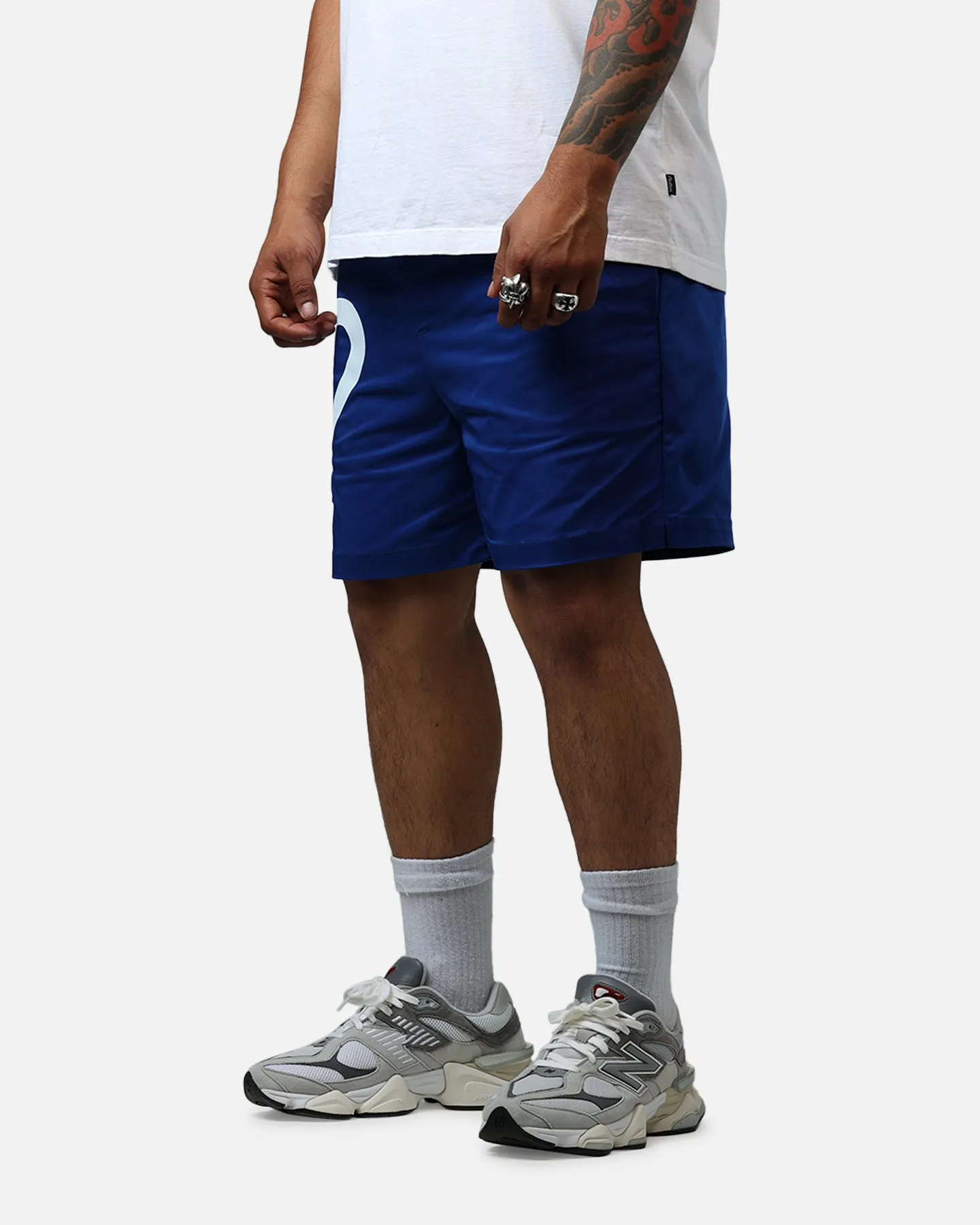 Malbon Menton Nylon Shorts Blue Abrasion Defying Knee Patches Home Style