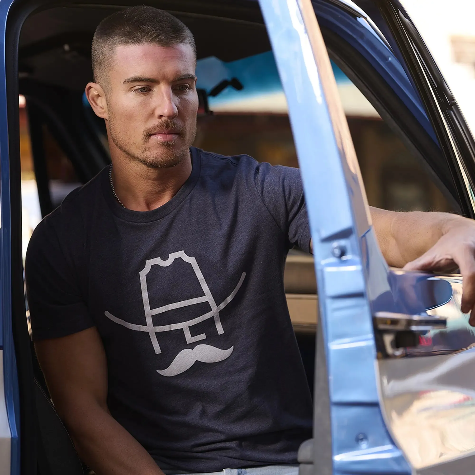 Cowboy Cool "Hank" Graphic Logo Tee in Midnight Navy Essential Wear Bold Comfort
