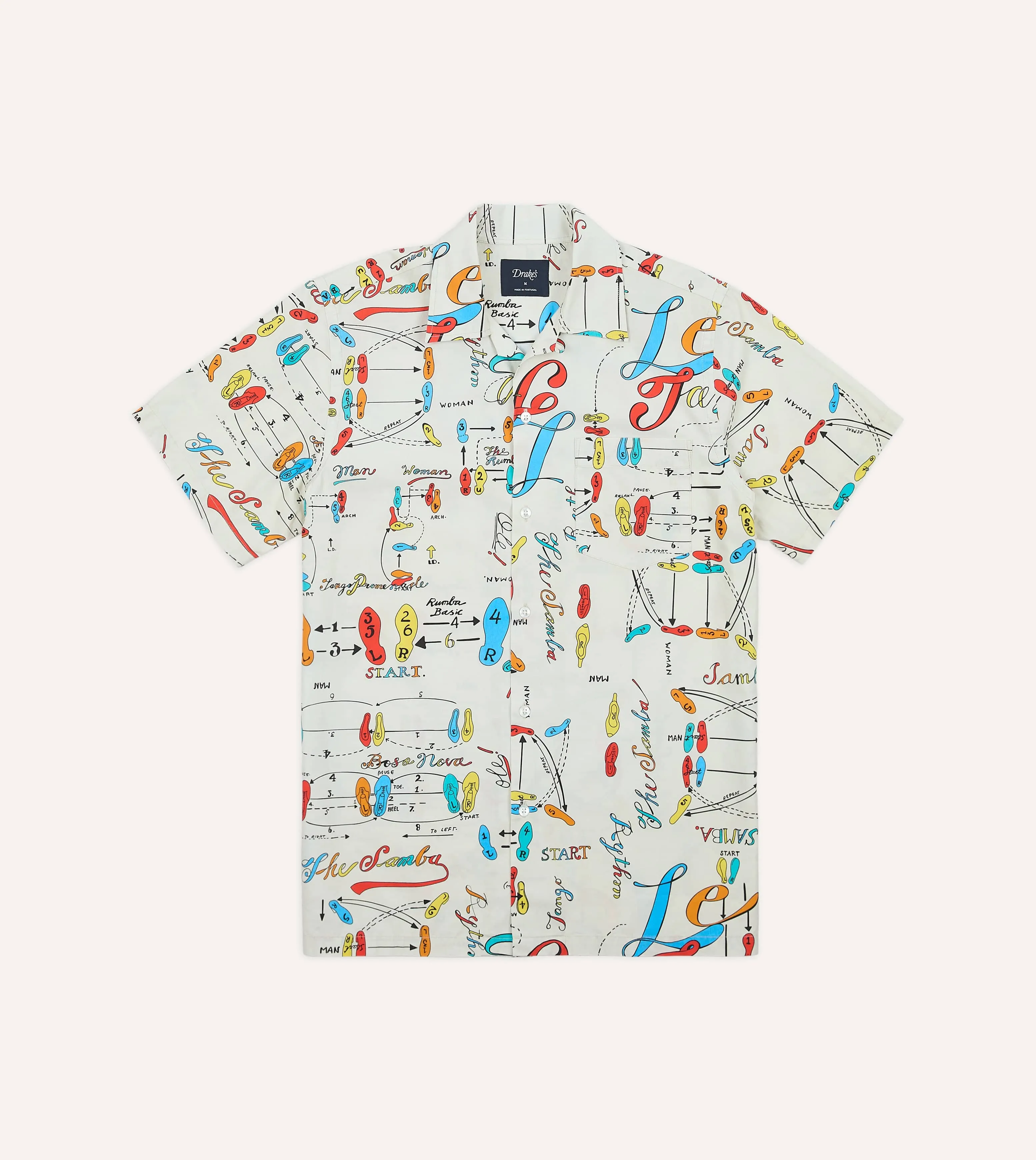 Pastel color Dance Steps Print Cotton Camp Collar Short Sleeve Shirt