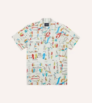 Pastel color Dance Steps Print Cotton Camp Collar Short Sleeve Shirt