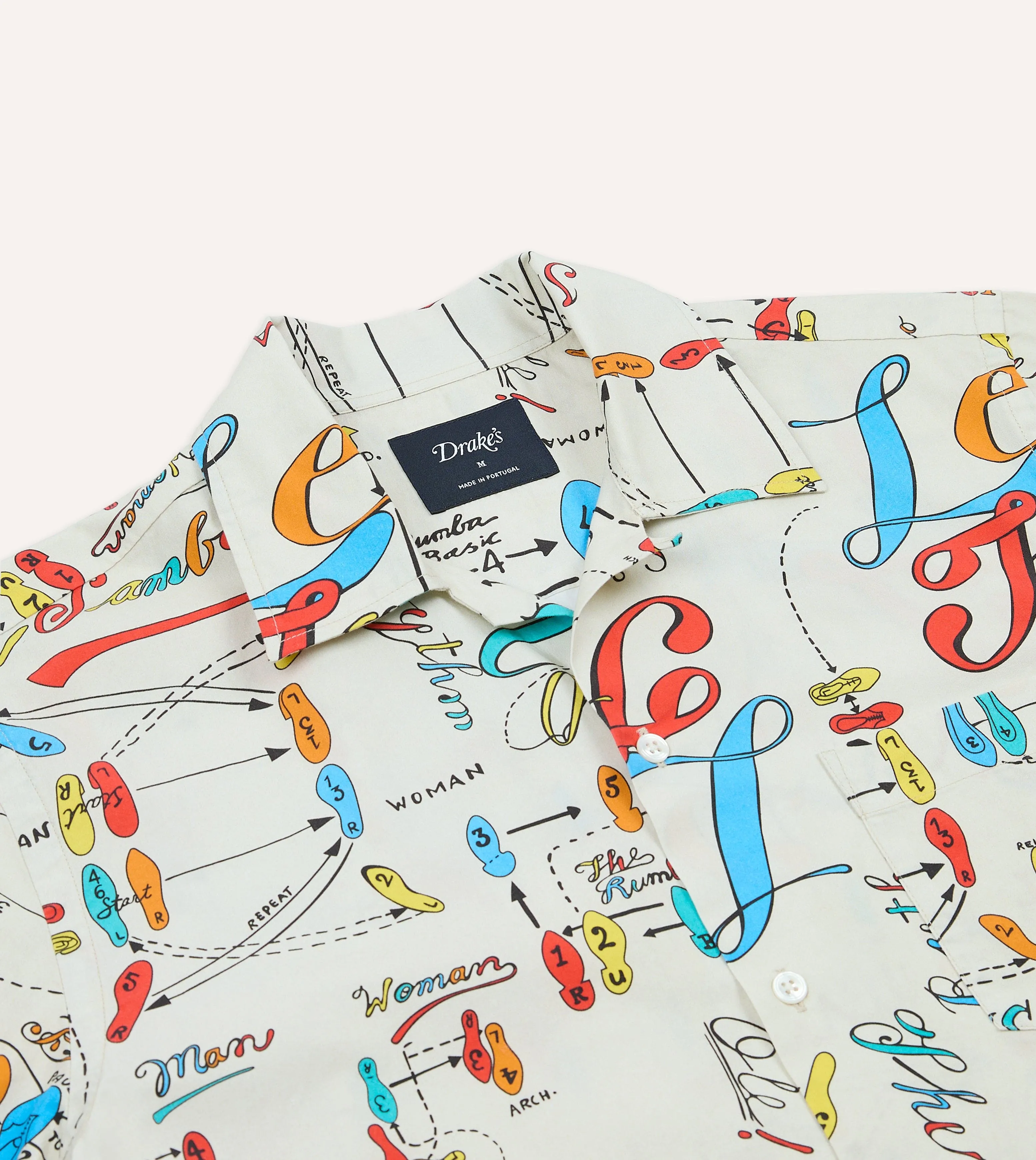 AllWeatherComfort Dance Steps Print Cotton Camp Collar Short Sleeve Shirt