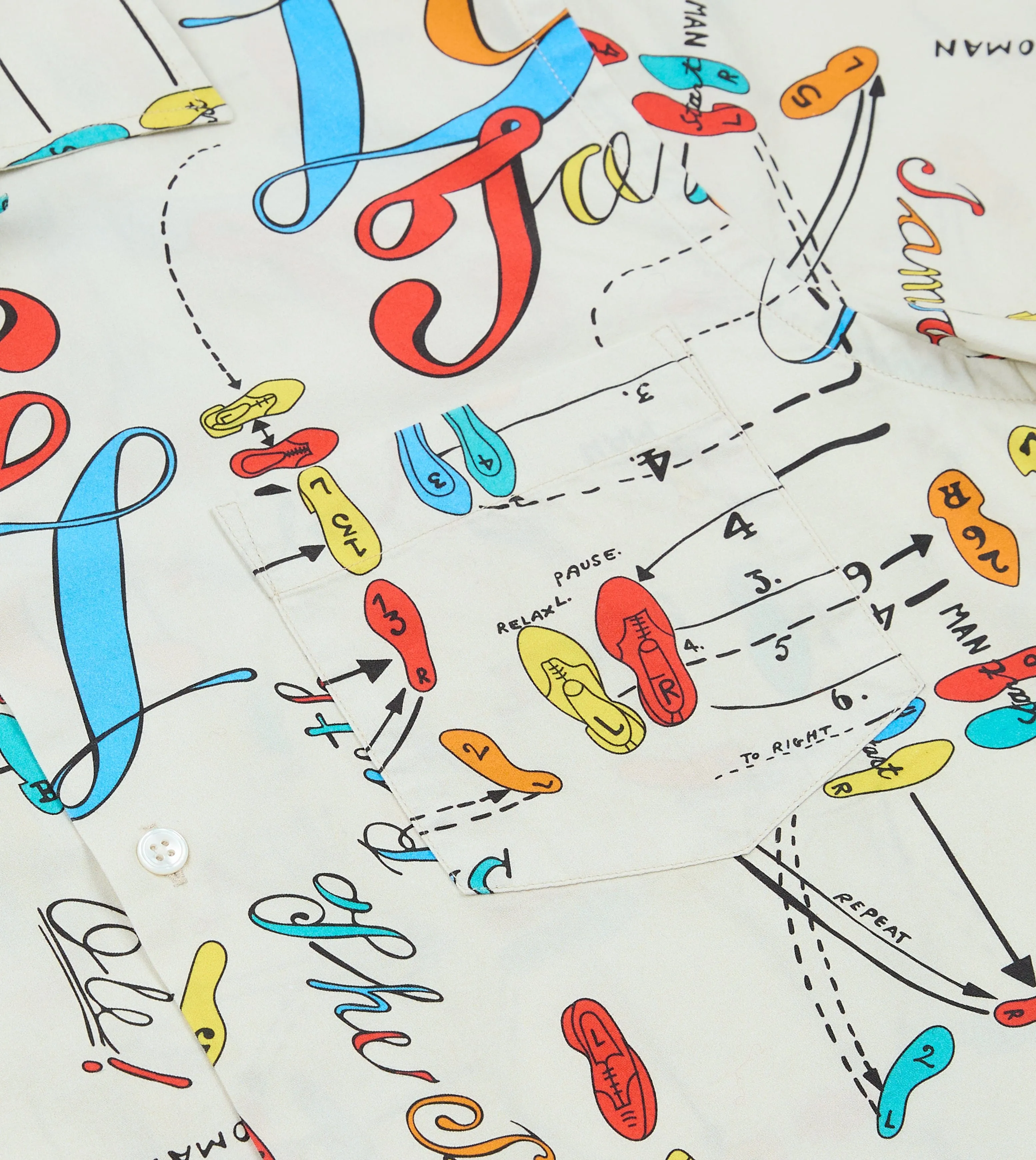 Dance Steps Print Cotton Camp Collar Short Sleeve Shirt Outdoor Comfort Style Essential Top