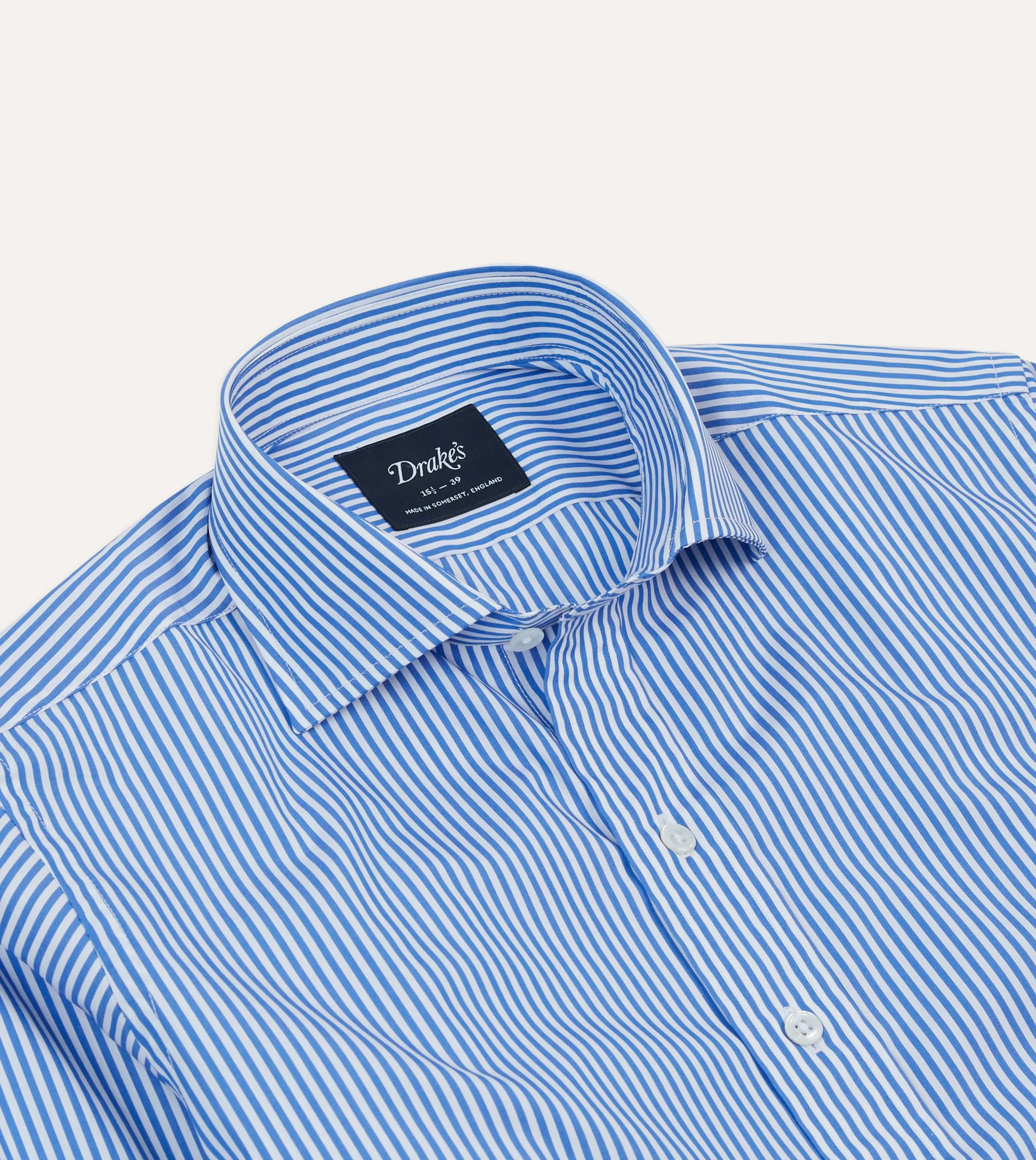 Dark Blue and White Bengal Stripe Spread Collar Cotton Poplin Shirt Personalized Recycled Polyester
