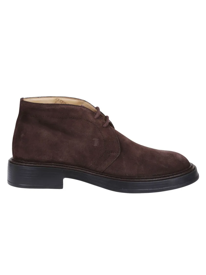 Dark Brown Suede Polacchino Shoes With Embossed Monogram Workplace Comfort
