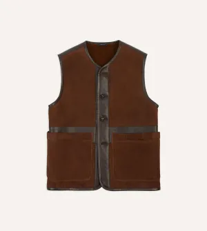 Eco Certified Textiles Army Style Dark Brown Suede Shearling Vest