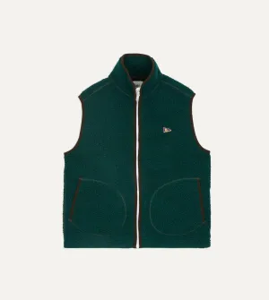 Seamless Shoulder Design Dark Green Boucle Wool Zip Fleece Vest