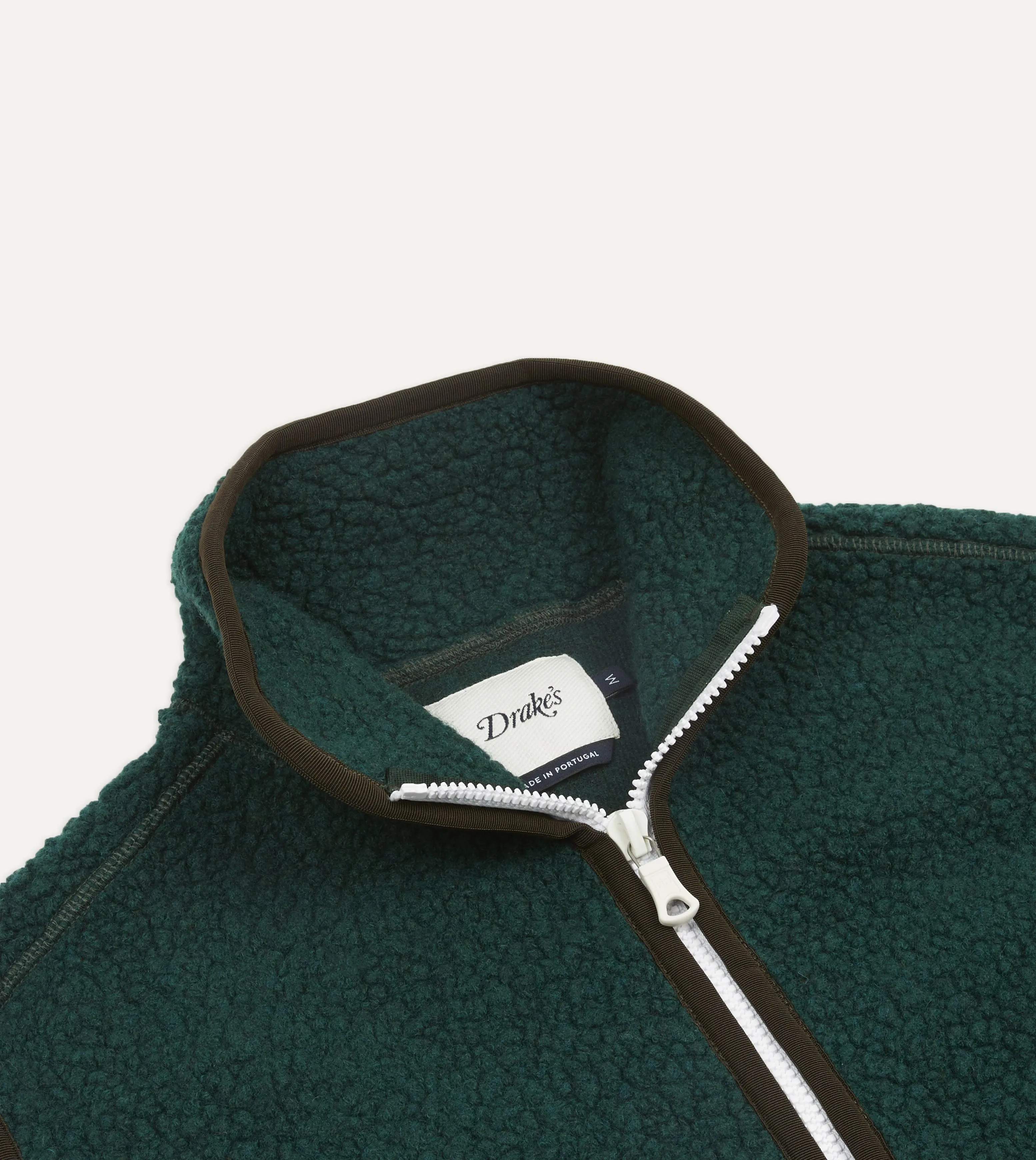 Dark Green Boucle Wool Zip Fleece Vest Reinforced Shoulder Panels