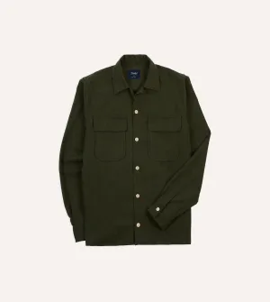 Dark Green Wool Two-Pocket Camp Collar Work Shirt Flexible Fit Design Flexible Fit