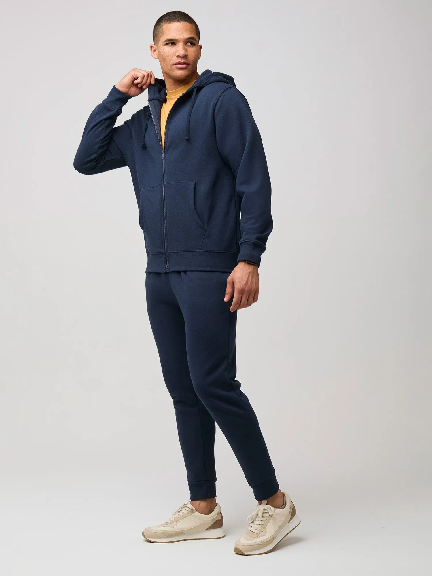 Dark Navy Zip-Up Hoodie Simple Wear