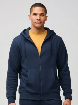 Dark Navy Zip-Up Hoodie Relaxed Apparel Minimalist Wear