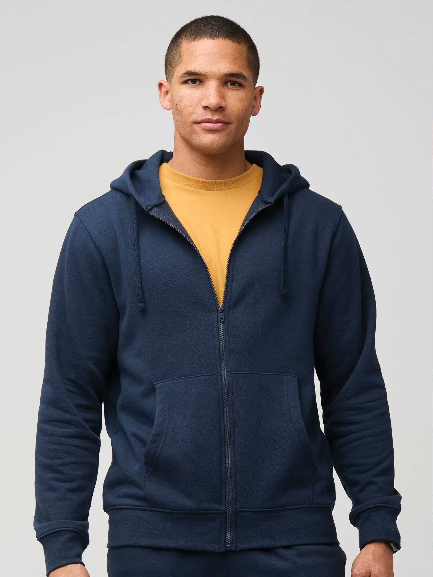 Dark Navy Zip-Up Hoodie Relaxed Apparel Minimalist Wear