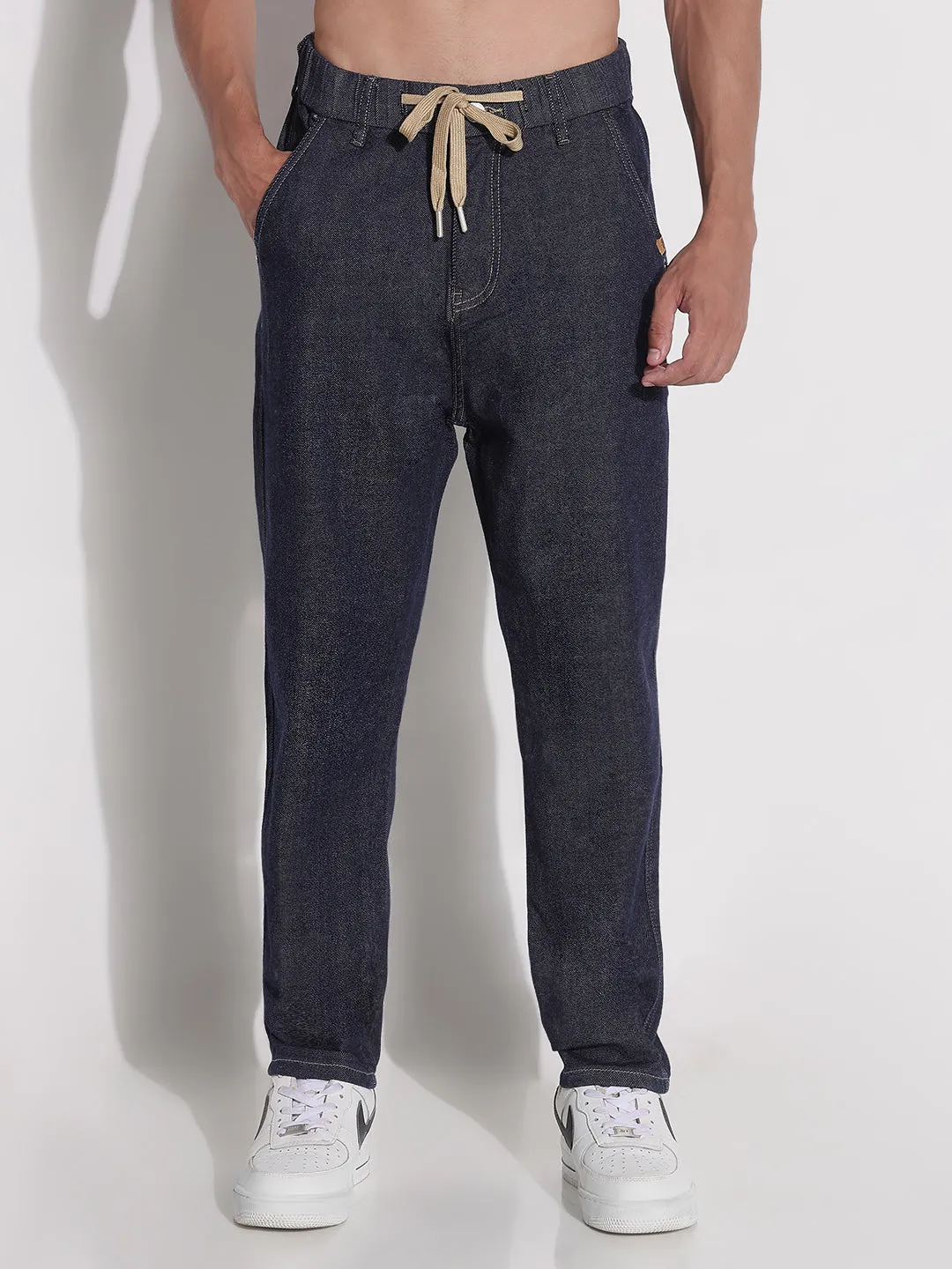 Comfy Streetwear Fan Music Event Men's Navy Blue Straight Fit Jeans