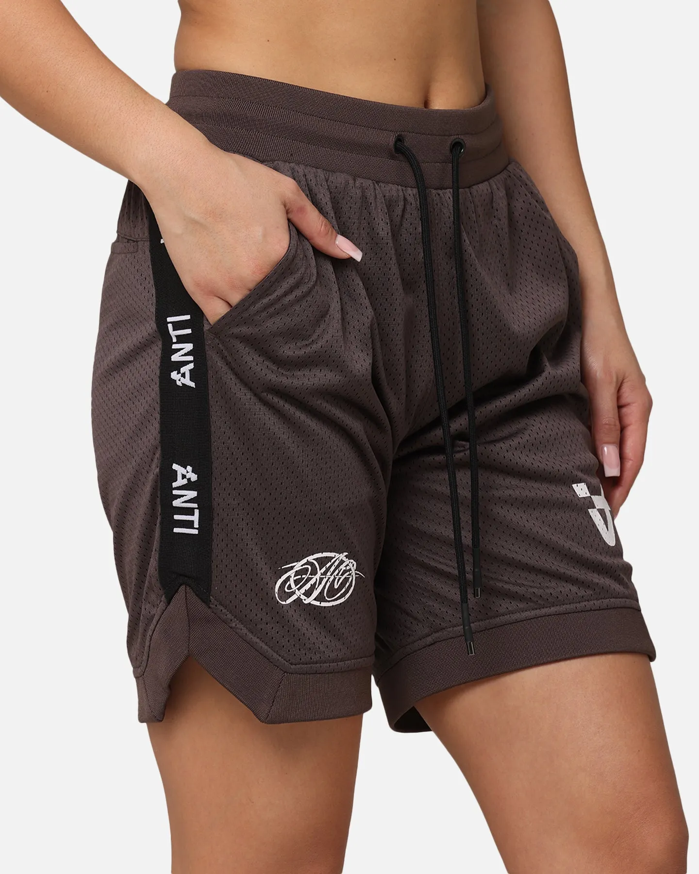 The Anti Order Future Racing Basketball Shorts Dark Brown Wide Range Motion Quick Drying Fabric