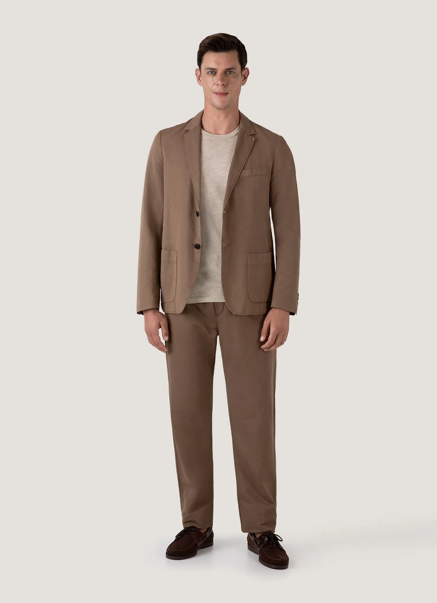 Men's Cotton Linen Unstructured Blazer in Dark Tan Breathable mesh lining All Day Comfort