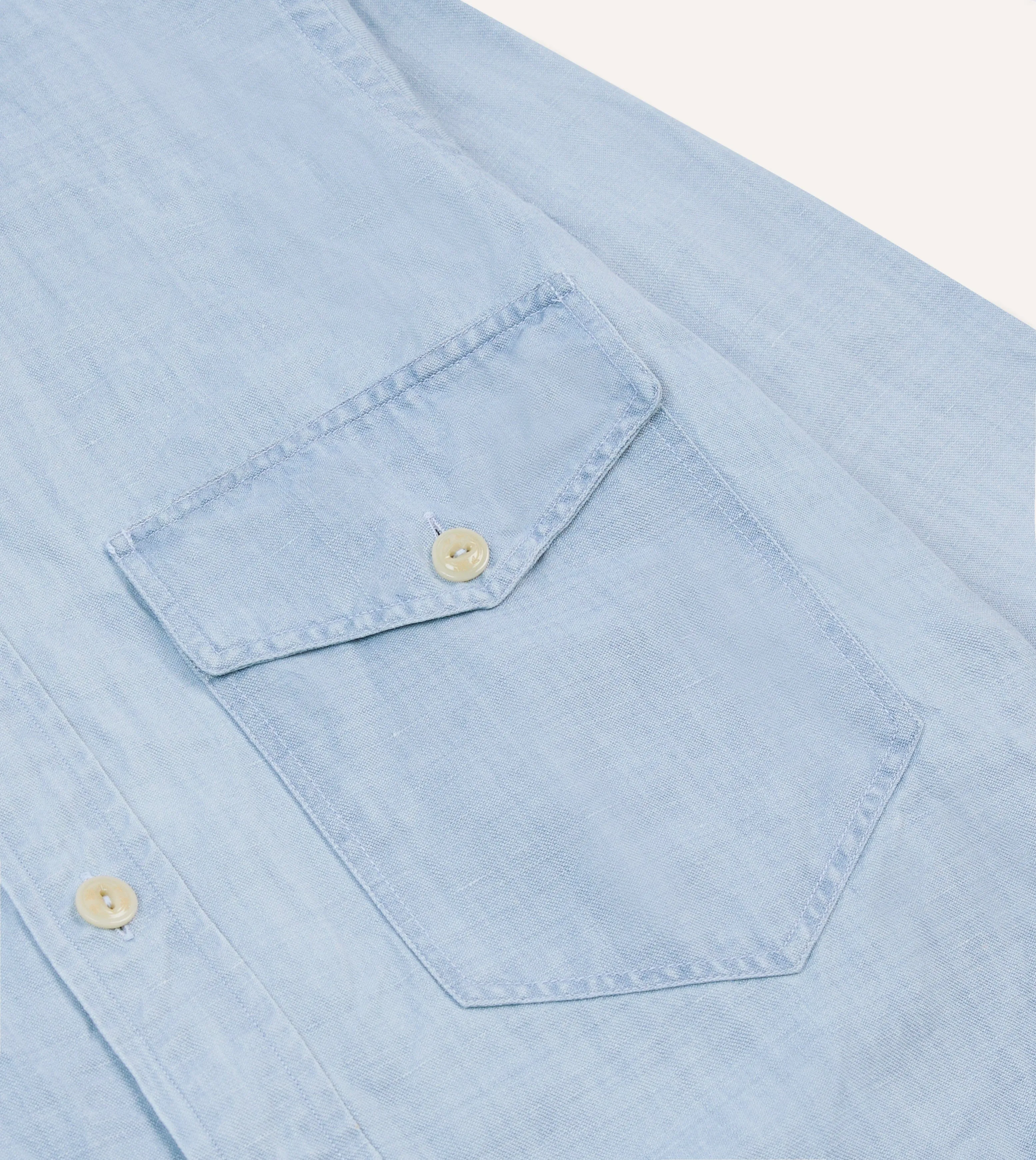 Eco Conscious Production Bleach Wash Cotton-Linen Long Point Collar Work Shirt