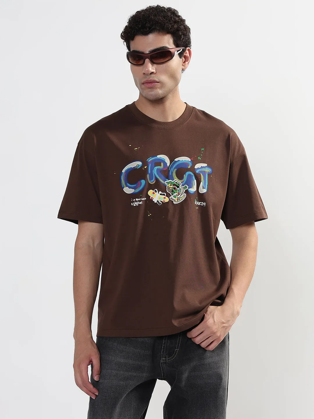 Men's Printed Brown Regular Fit T-Shirt WrinkleFree Material
