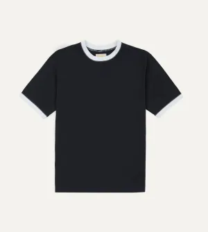 Drake's & Mr Camel Navy Ringer T-Shirt Midweight Knit Stylish Everyday Wear
