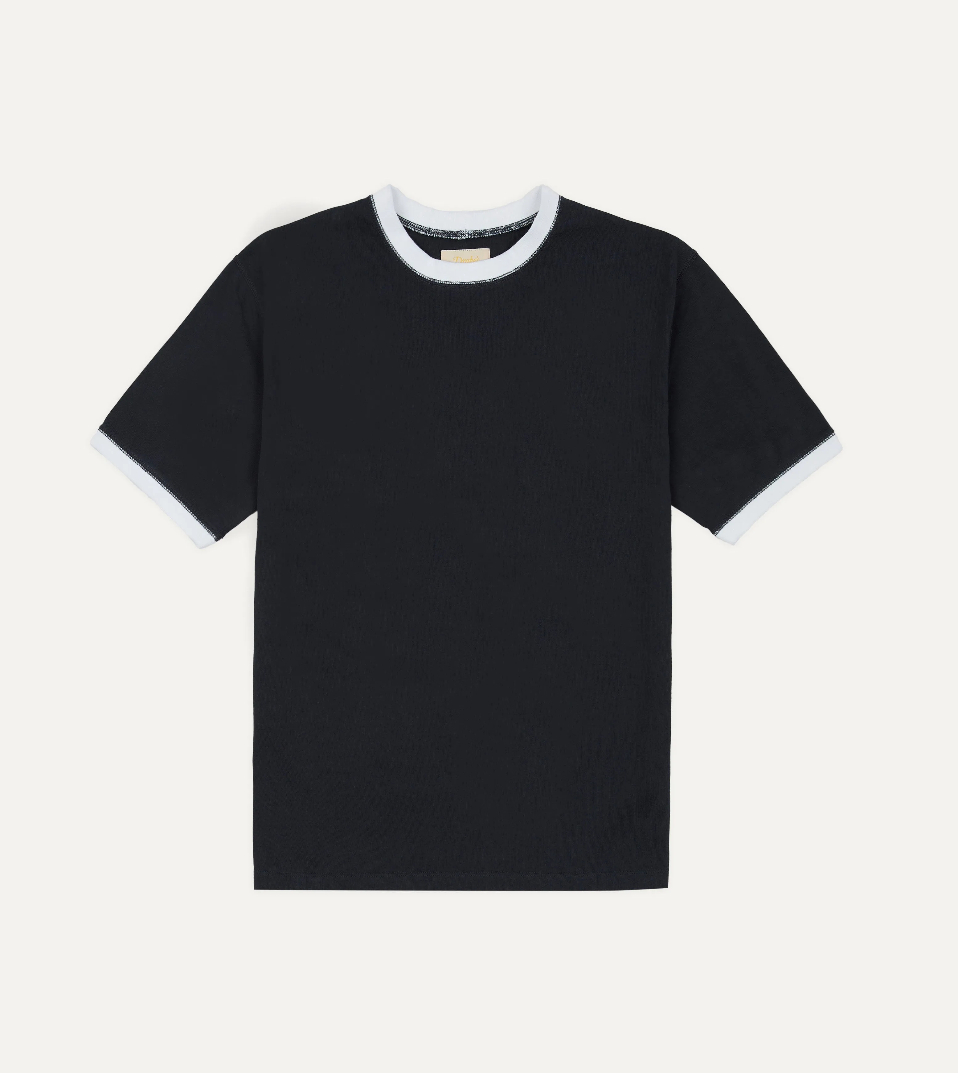 Drake's & Mr Camel Navy Ringer T-Shirt Midweight Knit Stylish Everyday Wear