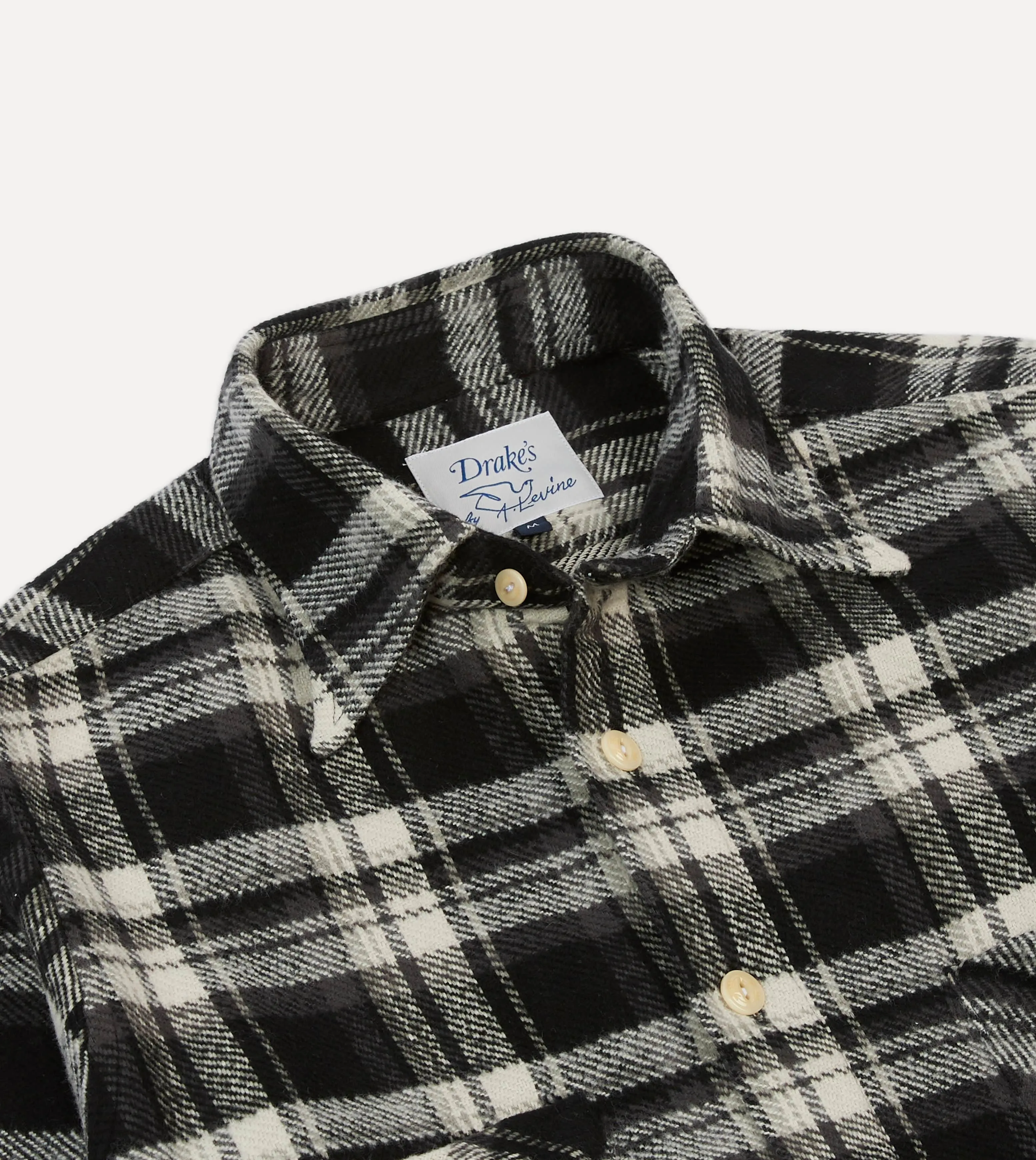 Drake's by A. Levine Black Check Cotton Two-Pocket Work Shirt Comfy Casual Wear AdvancedMoistureManagement