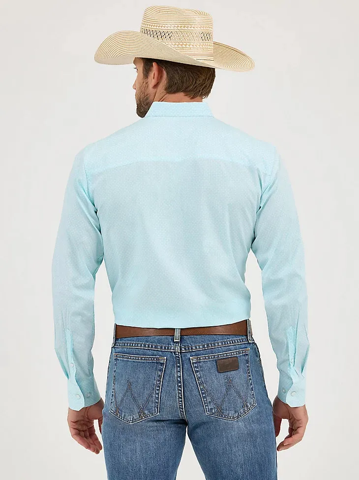 Comfy Design Wrangler Men's L/S Cody Johnson Button Down Shirt in Aqua Burst (Available in Tall Sizes)