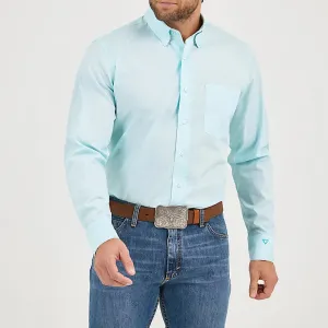 SoftenedNeckline Wrangler Men's L/S Cody Johnson Button Down Shirt in Aqua Burst (Available in Tall Sizes)