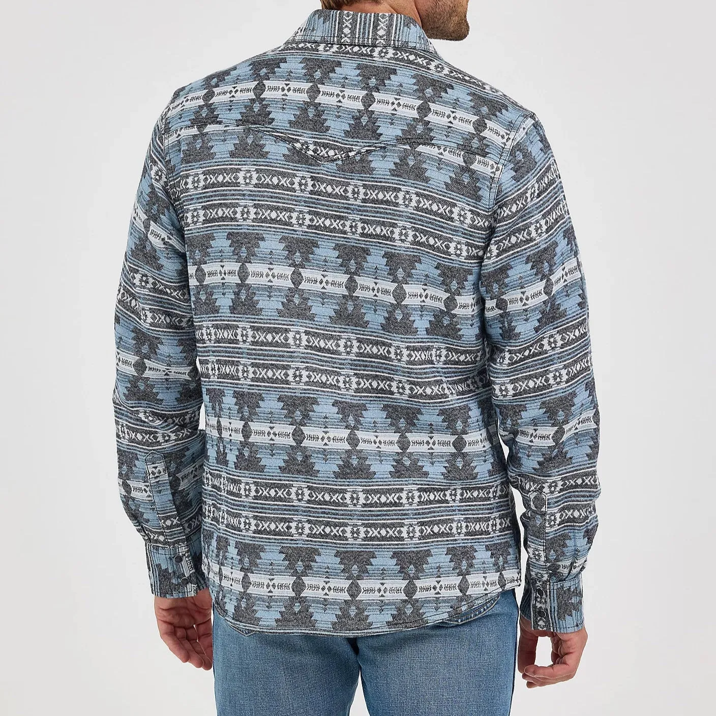 Outdoor Essentials Casual Comfort Top Wrangler Retro Men's Premium Jacquard Snap Shirt Jacket in Baby Blue (Available in Tall Sizes!)