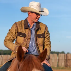 Many Pockets Versatile Design Flynt Western Men's Laredo Quilted Suede Jacket in Flax