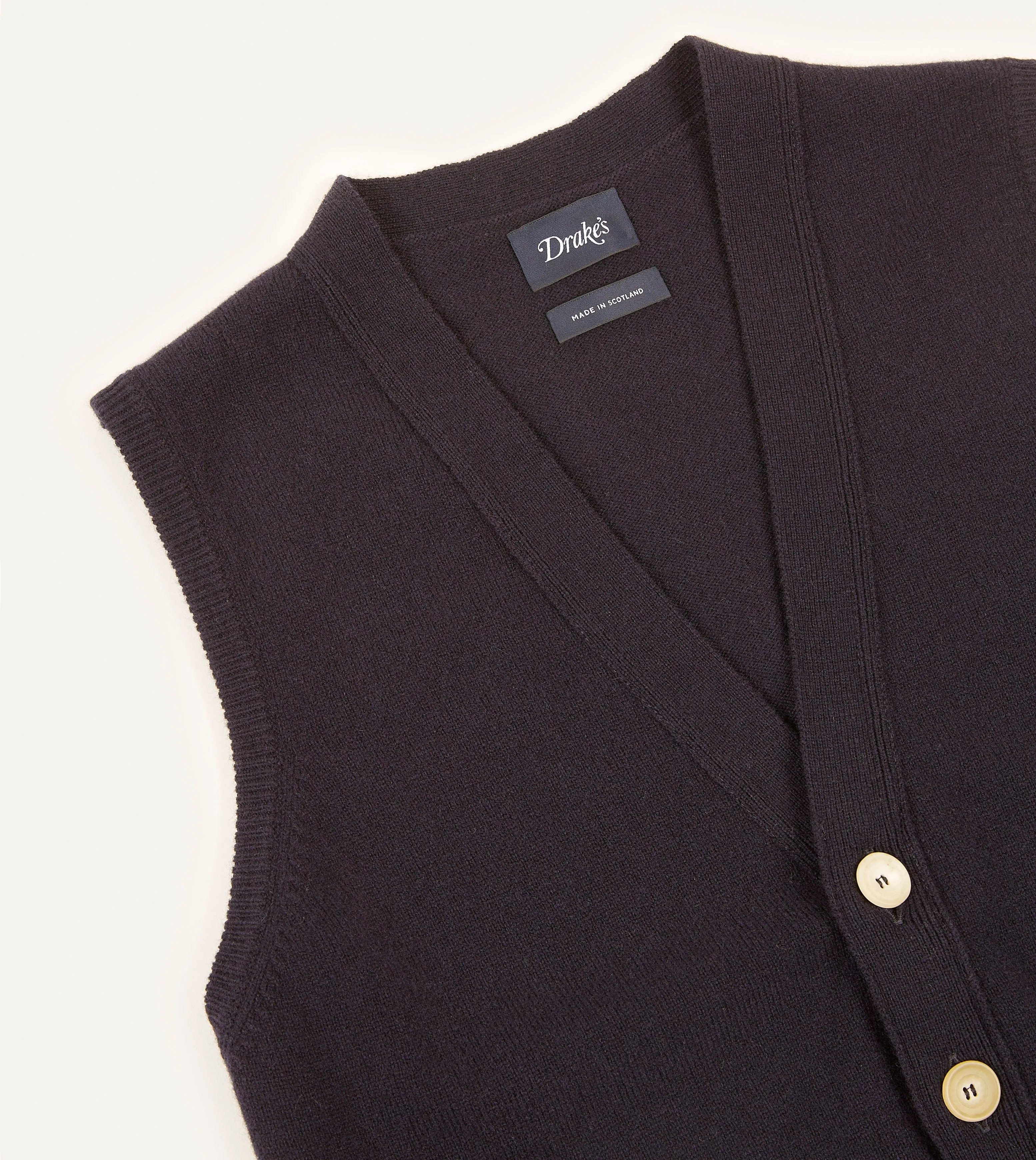 Navy Lambswool Sleeveless Cardigan Abrasion Resistant Yarn MoistureWicking Yarn