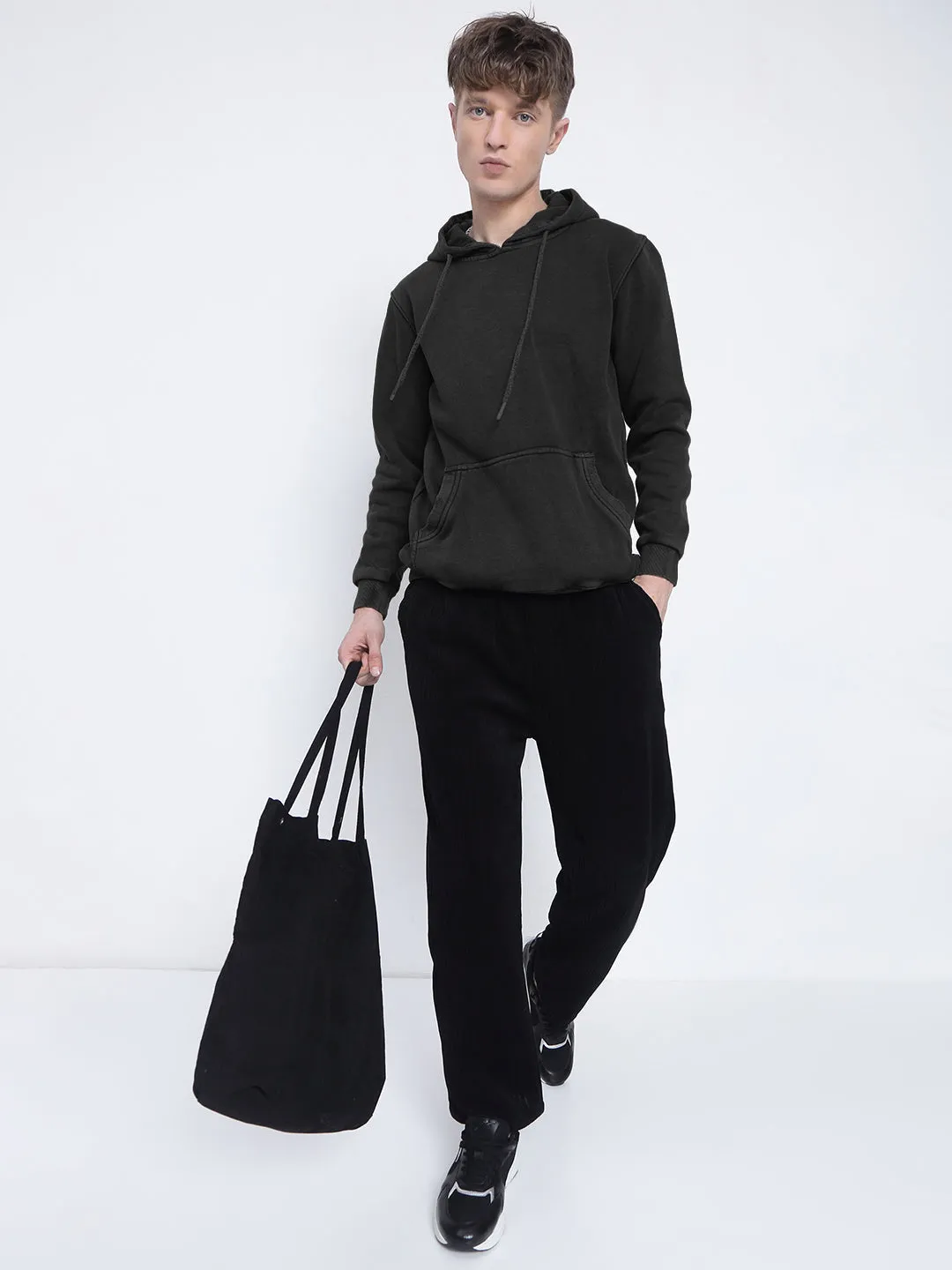 comfortable top Soft Wear Men's Black Hoodie with Pockets