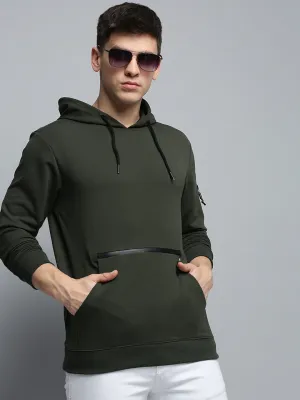 marbled Winter Wear Men's Green Solid Casual Hoodie
