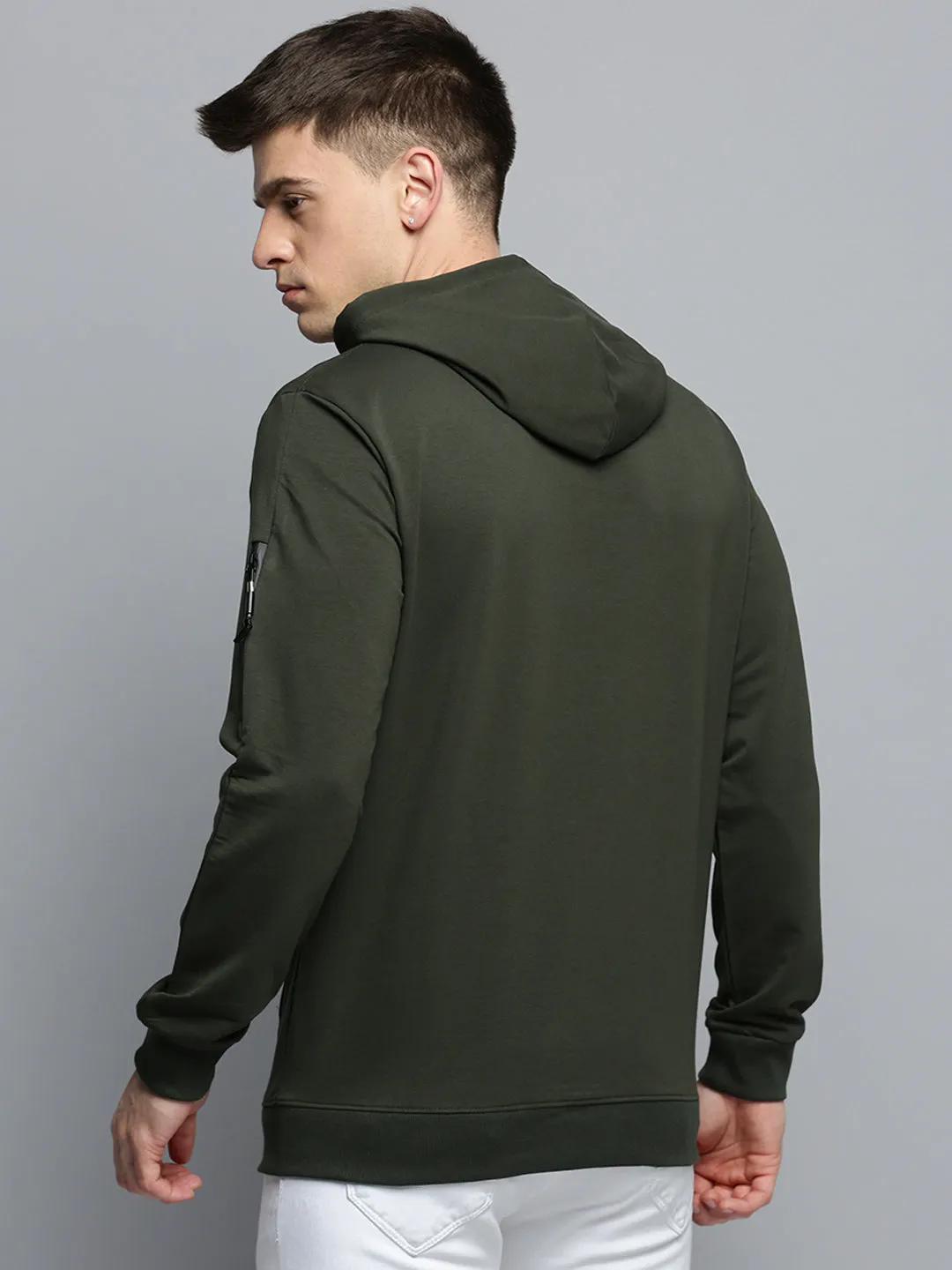 Men's Green Solid Casual Hoodie product family bonding Sports Style