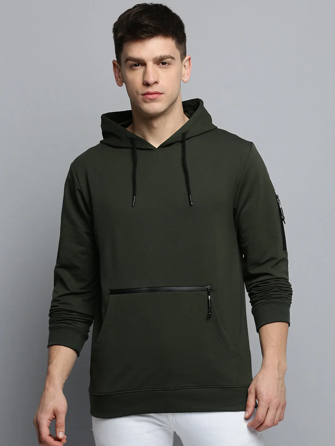 Men's Green Solid Casual Hoodie Urban Fit