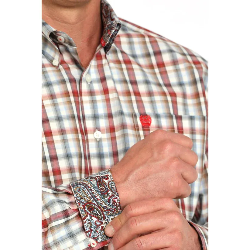 Cinch Men's L/S Classic Fit Plaid Western Button Down Shirt in Cream Comfy All-Day