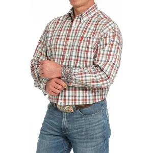 Fresh Style Comfy Look Cinch Men's L/S Classic Fit Plaid Western Button Down Shirt in Cream