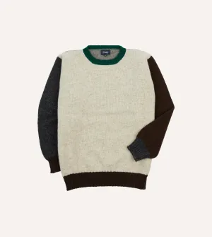 Stretch Flexibility TearResistant Fabric Ecru Multi Colourblock Brushed Shetland Crew Neck Jumper