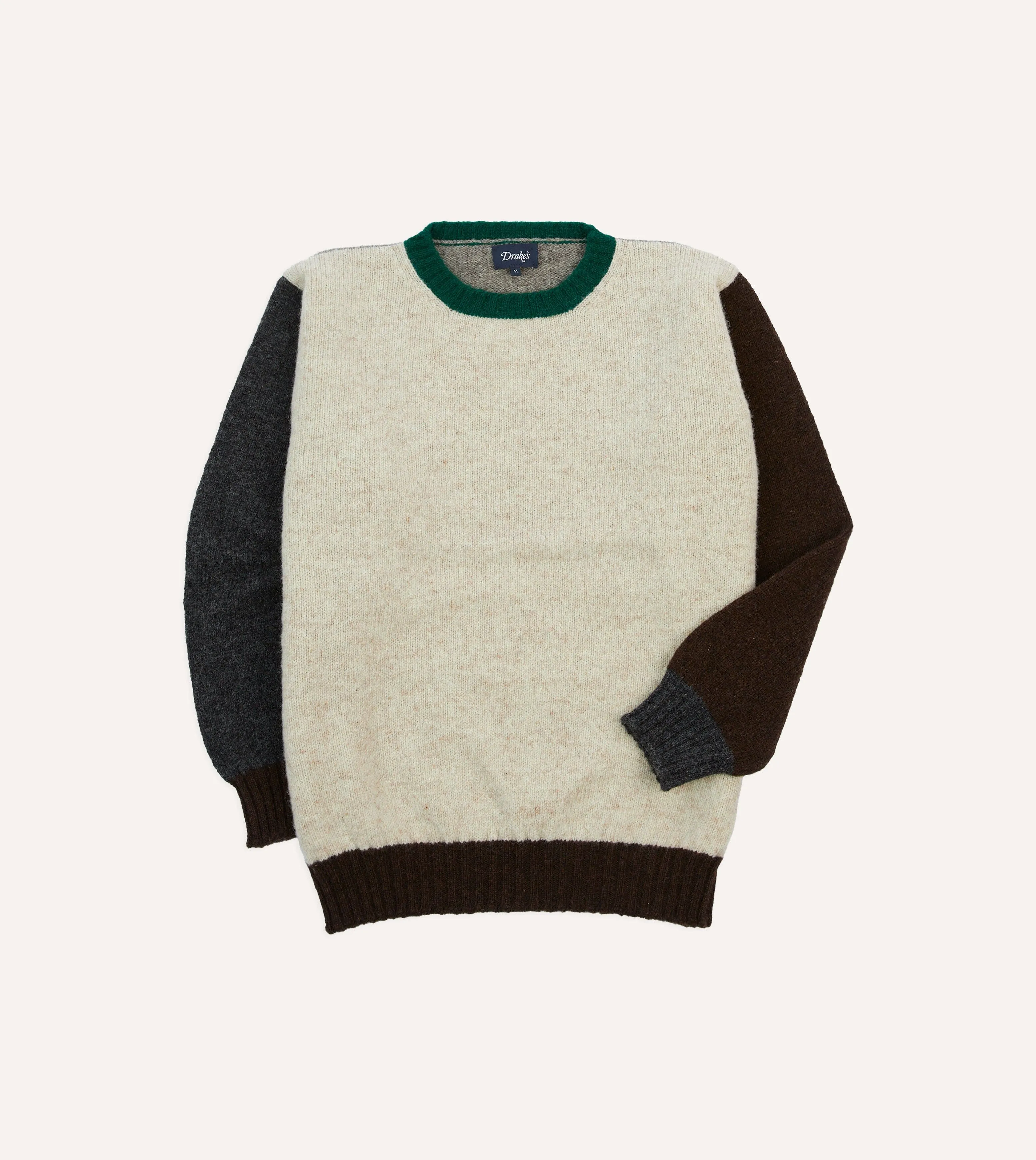 Stretch Flexibility TearResistant Fabric Ecru Multi Colourblock Brushed Shetland Crew Neck Jumper