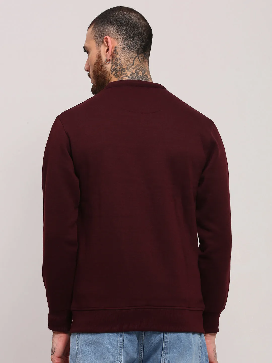 simple design Autumn Wear Men's Burgundy Solid Sweatshirt