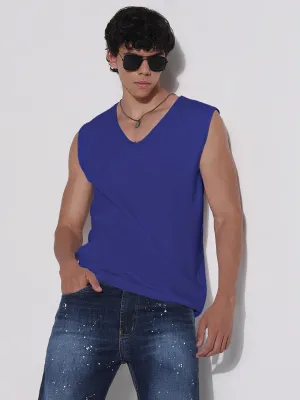 Easy Layering Men's Blue V-Neck Vest Sleeveless T-Shirt
