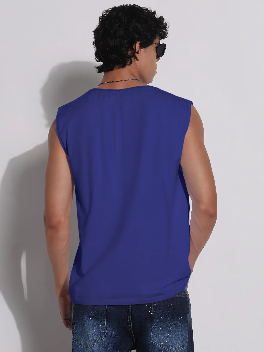 Men's Blue V-Neck Vest Sleeveless T-Shirt Athletic Wear