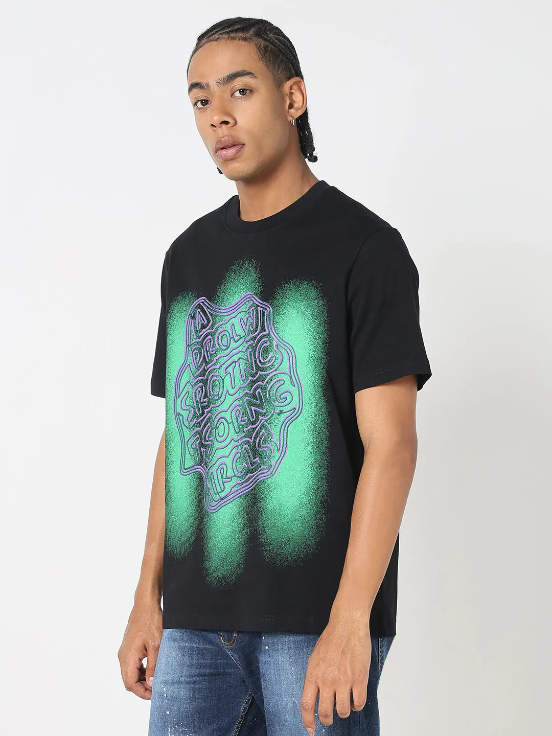 SoftLining Everyday Fashion Men's Black & Green Typography T-Shirt