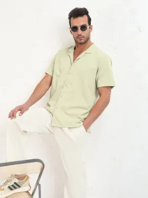 Warm Layers Glitter Glow Men's Green Cuban Collar Solid Relaxed Fit Shirt