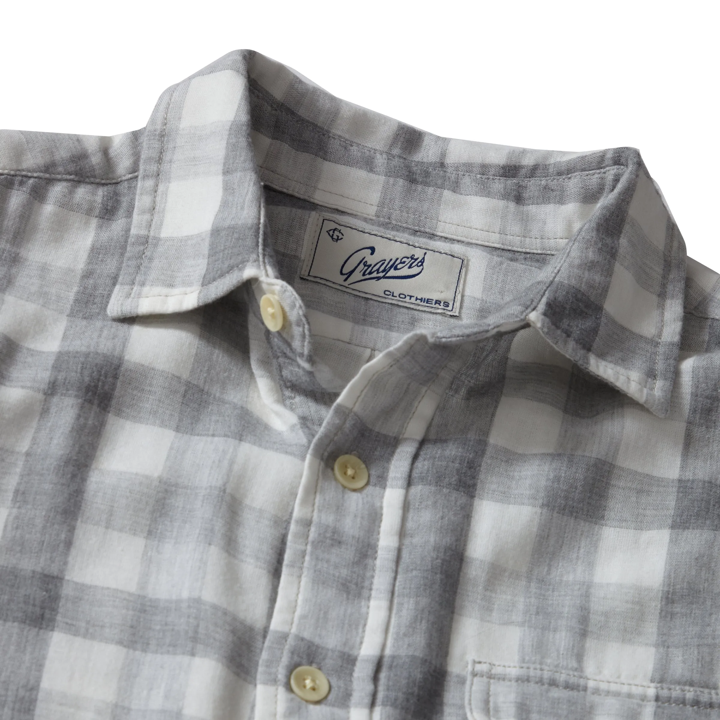 Durham Double Cloth Shirt - Heather Gray Gingham Low Profile Collar windproof